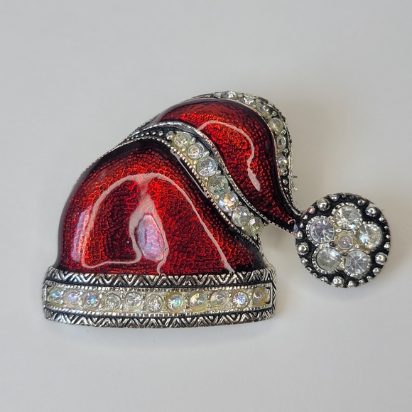 Christmas Brooch Lot Includes Tree, Wreath, Teddy Bear Santa Hat and Bells - Picture 12 of 14